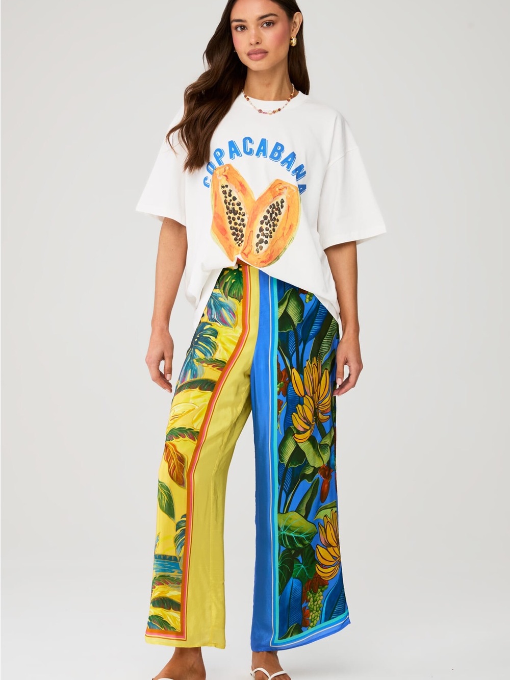 Farm Rio Tropical Botanical Wide-Leg Pants Yellow & Blue - Picture 2 of 12